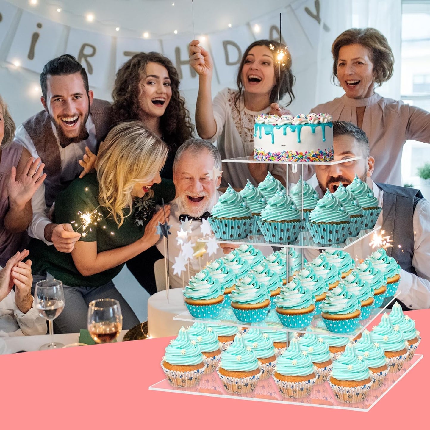 YestBuy 4 Tier Acrylic Cupcake Stand, Premium Cupcake Holder, Acrylic Cupcake Tower Display Cady Bar Party Décor â Display for Pastry(4.7" Between 2 Layers)