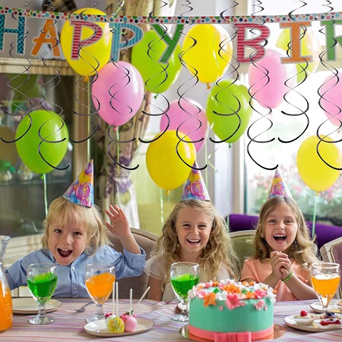 30 Pieces Iridescent Black Party Hanging Swirl Decorations Plastic Streamers Foil Swirls Ceiling Decorations Birthday Bachelorette Bridal Shower Baby Shower Graduation Decorations 2023