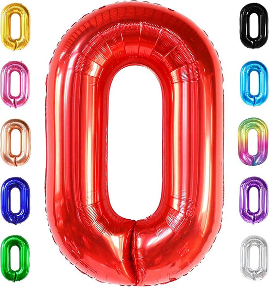 Giant, Red 0 Balloon Number - 40 Inch | 0 Digit balloon, Red Party Decorations | Red Zero Balloon, Number 0 balloons For Turning red Happy Birthday Decorations