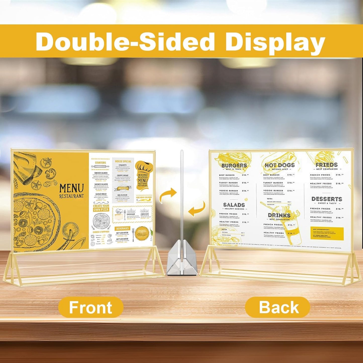 EHWINE 6 Pack Acrylic Sign Holder 4 x 6 Horizontal, Double-Sided Stand up Table Top Sign Holders, Gold Acrylic Picture Frame Menu Flyer Paper Holder Display Stand for Office Business Store Wedding Party