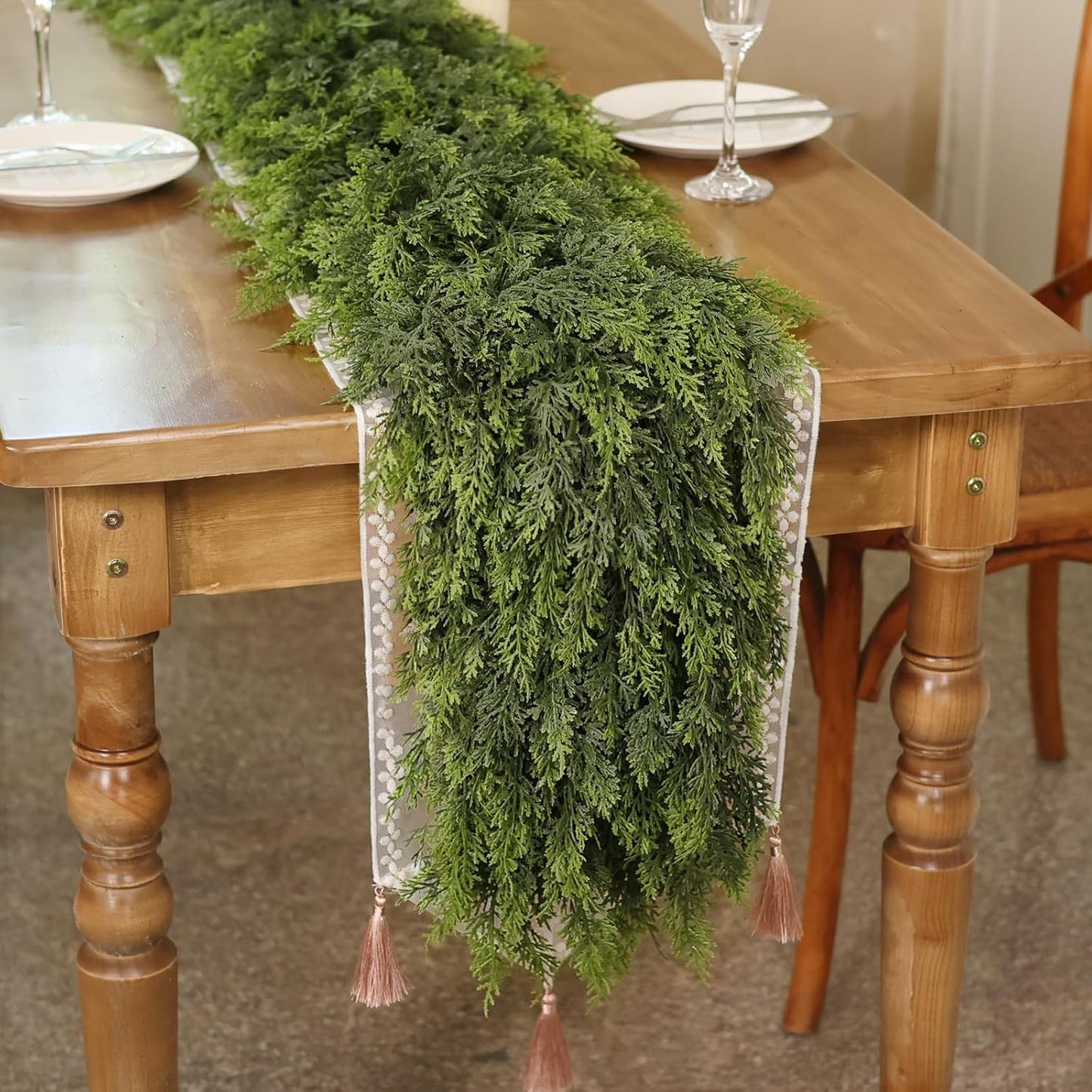 6FT Real Touch Cedar Garland - Artificial Christmas Garland Fake Green Faux Thick and Lush Pine Needles Garlands for Table Fireplace Mantle Holiday Home Indoor Outdoor Decor (2PCS)