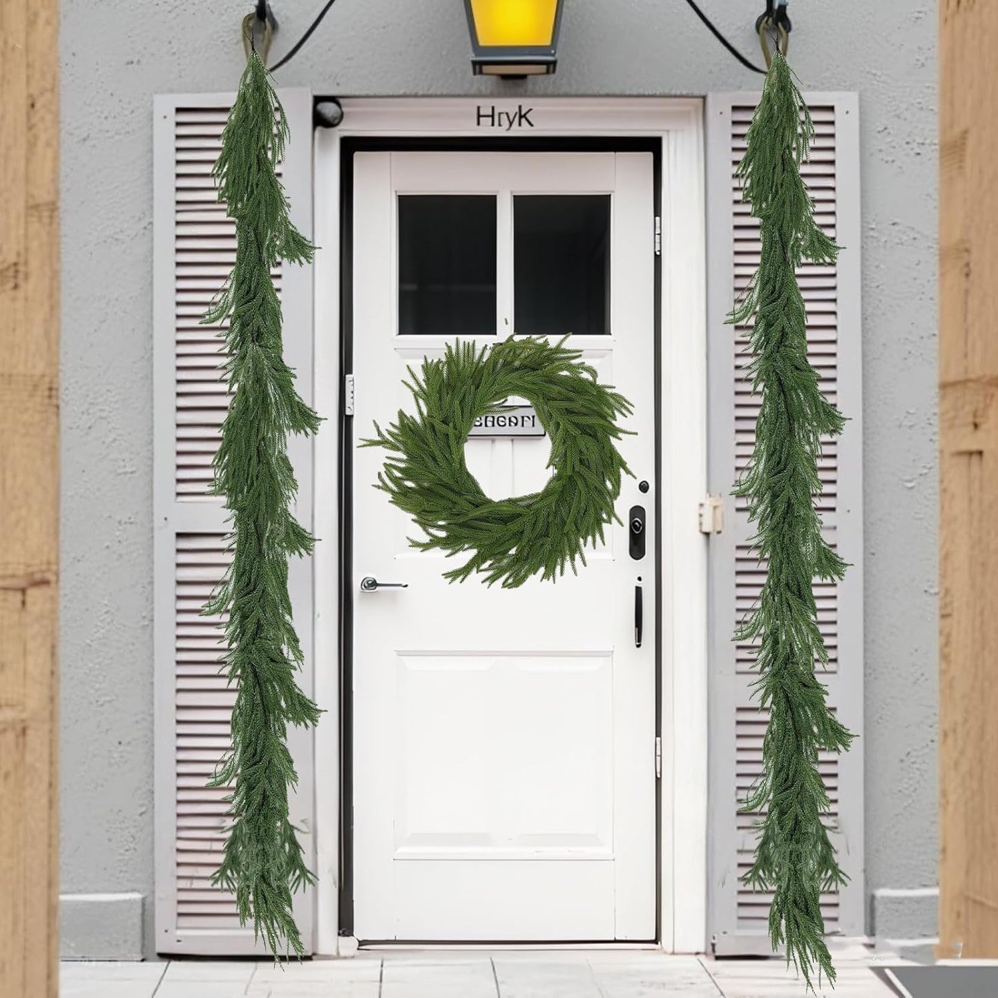 9FT Artificial Norfolk Pine Garlands for Christmas Decorations,Real Touch Winter Faux Greenery Garlands for Mantel Table Stair Fireplace Wall Holiday Indoor Outdoor Decor(2 Pack)