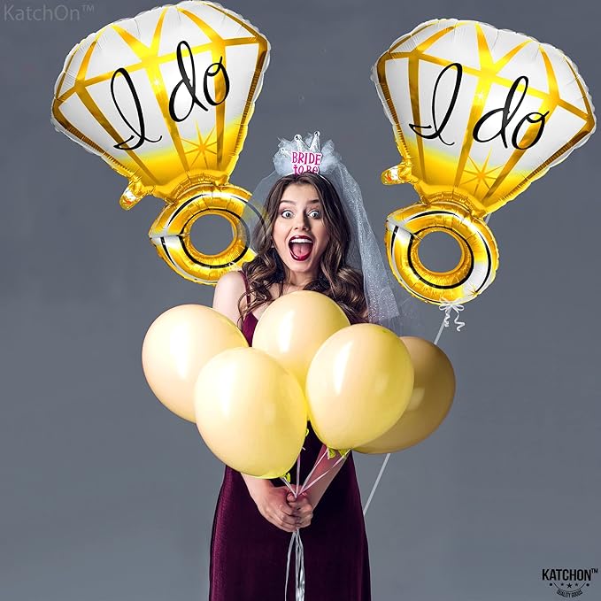 KatchOn, Gold Ring I Do Balloon - 25 Inch, Pack of 2 | Engagement Ring Balloon Set for Engagement Party | I Do Ring Balloons for I Do Decorations | Bachelorette Party Supplies for I Do BBQ Decorations