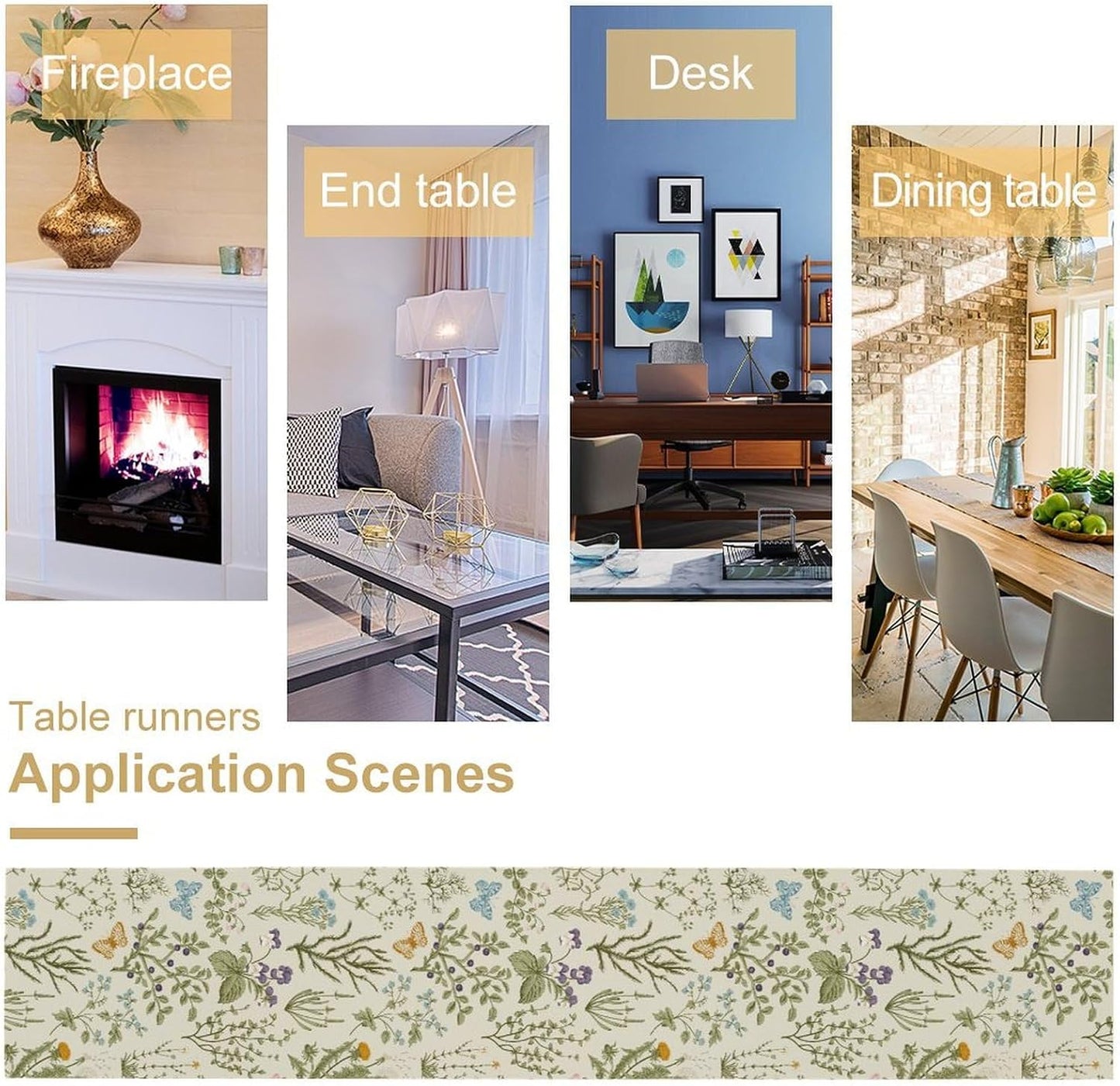 Floral Table Runner,Wildflower Spring Table Runner Seasonal Summer Butterfly Kitchen Dining Table Decoration for Home Party 13x60 Inch