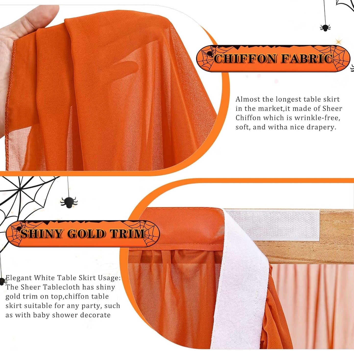 Chiffon Table Skirt Terracotta 9ft Sheer Tablecloth for Party Wedding Baby Shower Birthday Halloween Cake Dessert Decoration