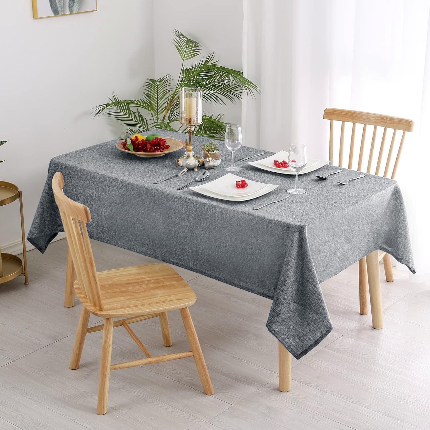 Hiasan Faux Linen Rectangle Tablecloth - Wrinkle and Stain Resistant Washable Table Cloth for Kitchen Dining Room Holiday Table Cover for Party Dinner, Grey, 54 x 108 Inch