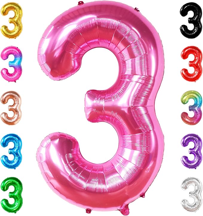 KatchOn, Giant Hot Pink Number 3 Balloon - 40 Inch | Number 3 Foil Balloon | 3rd Pink Birthday Decorations for Girls | 3rd Anniversary Decorations | Pink Party Decorations