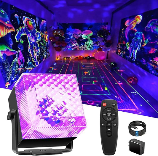 2 in 1 Disco Black Light Glow Party Lights,10W UV Disco Ball Light with Sound Activated Strobe Light Halloween Dj Party Lights Indoor for Halloween Christmas Birthday Party Dancing Decoration, 1 Pack