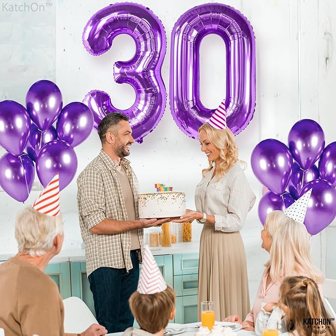 KatchOn, Purple 30 Balloon Numbers - 40 Inch | Purple 30 Balloons for Birthday | Purple 30th Birthday Decorations for Her | 30th Birthday Balloons for Her | Number 30 Balloons for 30th Birthday Decor