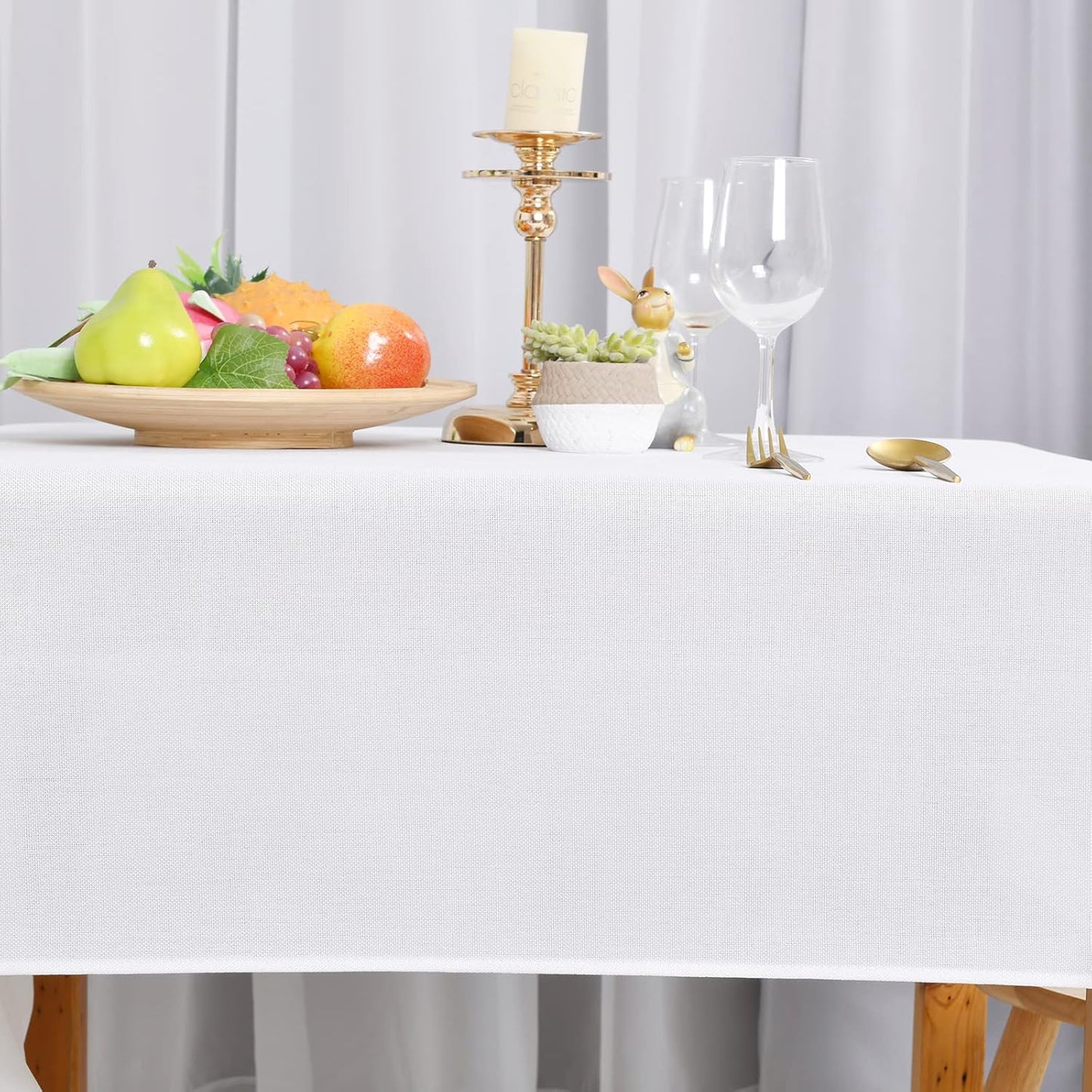 Hiasan 2 Pack Faux Linen Rectangle Tablecloth - Wrinkle and Stain Resistant Washable Table Cloth for Kitchen Dining Room Holiday Table Cover for Dinner, White, 60 x 140 Inch
