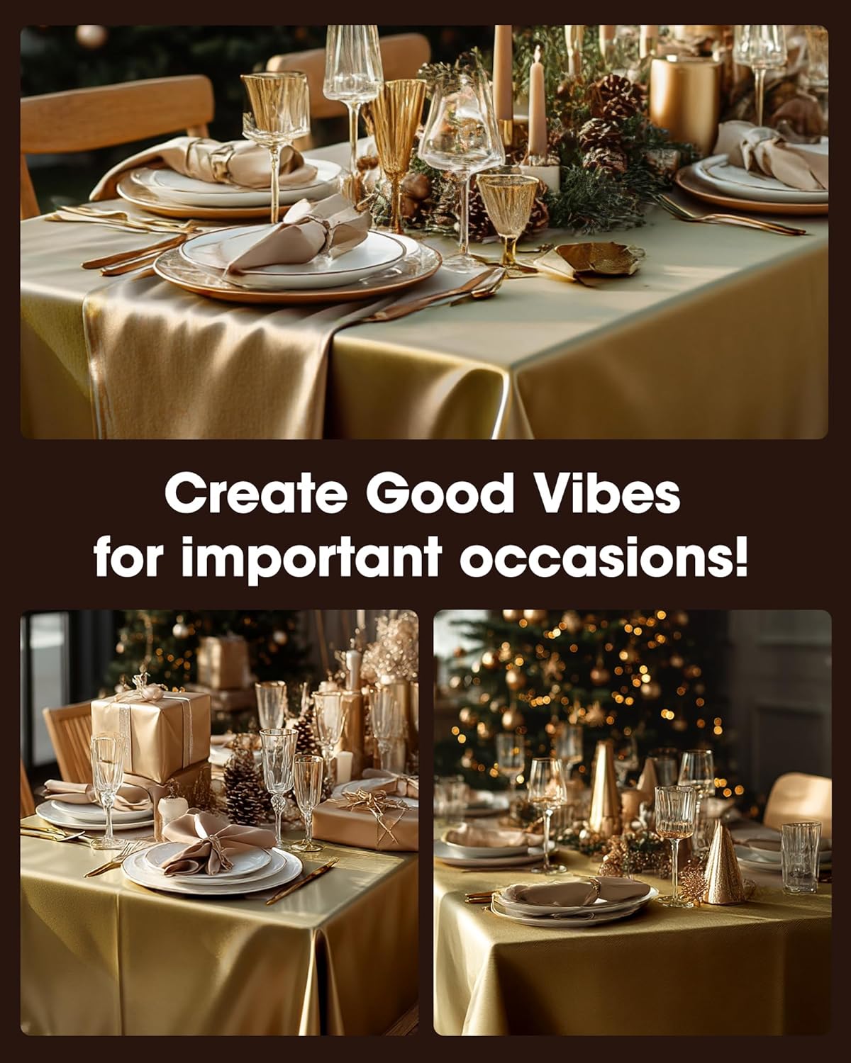 Pureegg Plastic Table Cloth Disposable 10 Pack, 54 x 108 Inch Table Cloths, Graduation Decorations, Thanksgiving, Christmas Tablecloths, Rectangle, Plastic Cover, Leakproof & Sturdy, Gold