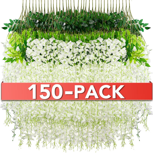 Wisteria Hanging Flowers,Fake Hanging Flowers,Wisteria artificiales Garland for Home Wedding Arch Floral Party Garden Ceremony Outdoor Decor,3.6 feet Long(150,White)