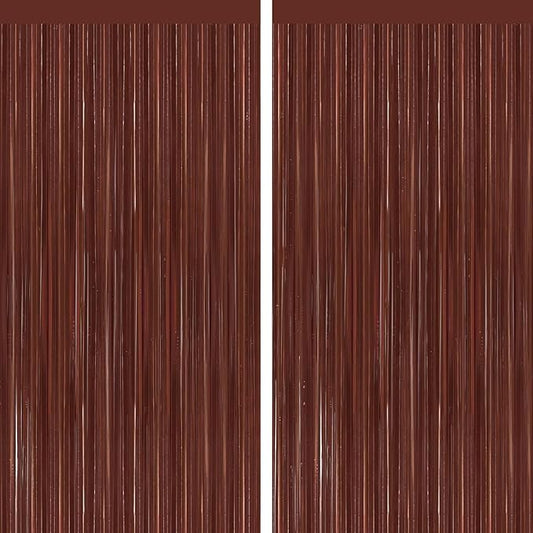 2 Pack Coffee Brown Metallic Tinsel Foil Fringe Curtains, Door Streamers Photo Booth Backdrop for Birthday Party, Tinsel Curtain Backdrop for Baby Shower Bachelorette Christmas Party Decorations