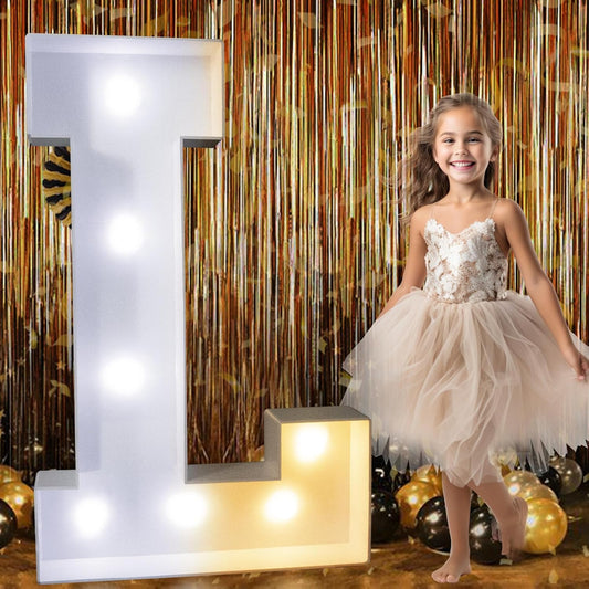 Pooqla 3FT Light Up Marquee Letters, Cool White and Warm White LED Large Lighted Marquee Letters, Giant Mosaic Letter Sign for Balloons Birthday Anniversary Wedding Party Decoration, LED Letter L