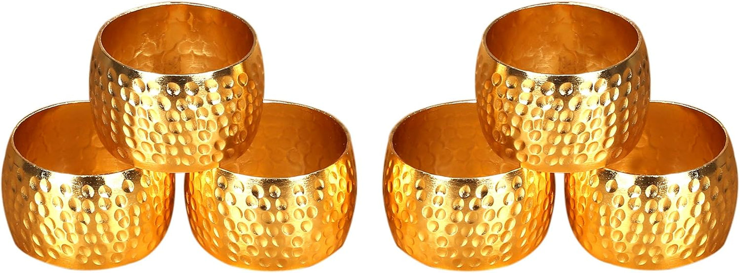 Metal Napkin Rings Set of 6 – Handmade Curved Napkin Holders in Shimmer Gold, Elegant Table Décor for Weddings, Dinner Parties, Family Gatherings & Everyday Use
