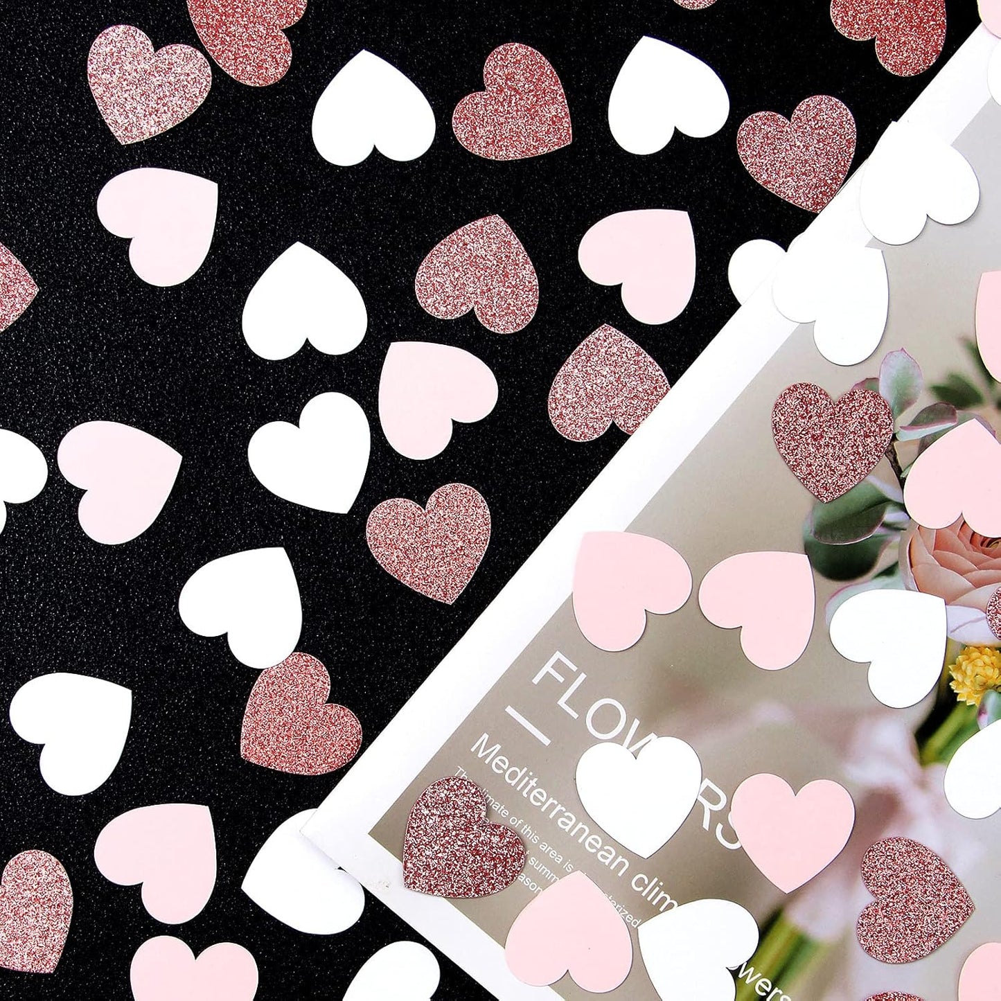 Rose-Gold Pink White Heart Confetti - 300pcs Valentines Mothers Day Engagement Wedding Baby Shower Bachelorette Birthday Party Table Decoration Glitter Paper Decor Lasting Surprise