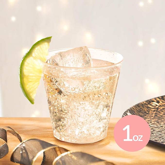 Prestee Disposable Shot Glasses 1 oz - 100 Pack Clear Plastic Shot Glasses for Party, Mini Jello Shot Cups, Small Plastic Cups for Tastings, Condiments, Snacks, and Cocktail Sampling