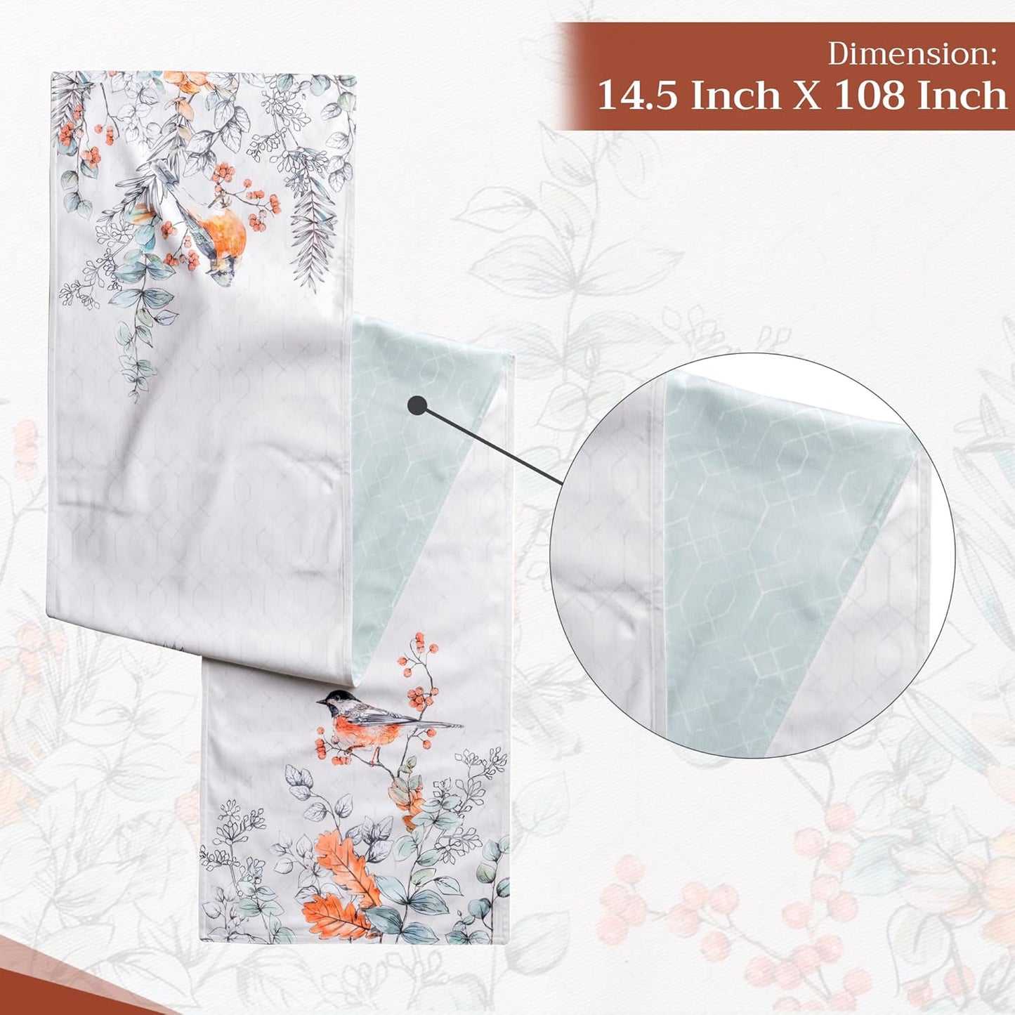 Maison d' Hermine Table Runner 100% Cotton Double Layer Table Runners 108 inches Long for Thanksgiving Christmas Decorations Home Kitchen Dining Party Wedding (Whitish Shabby Chique, 14.5" x 108")