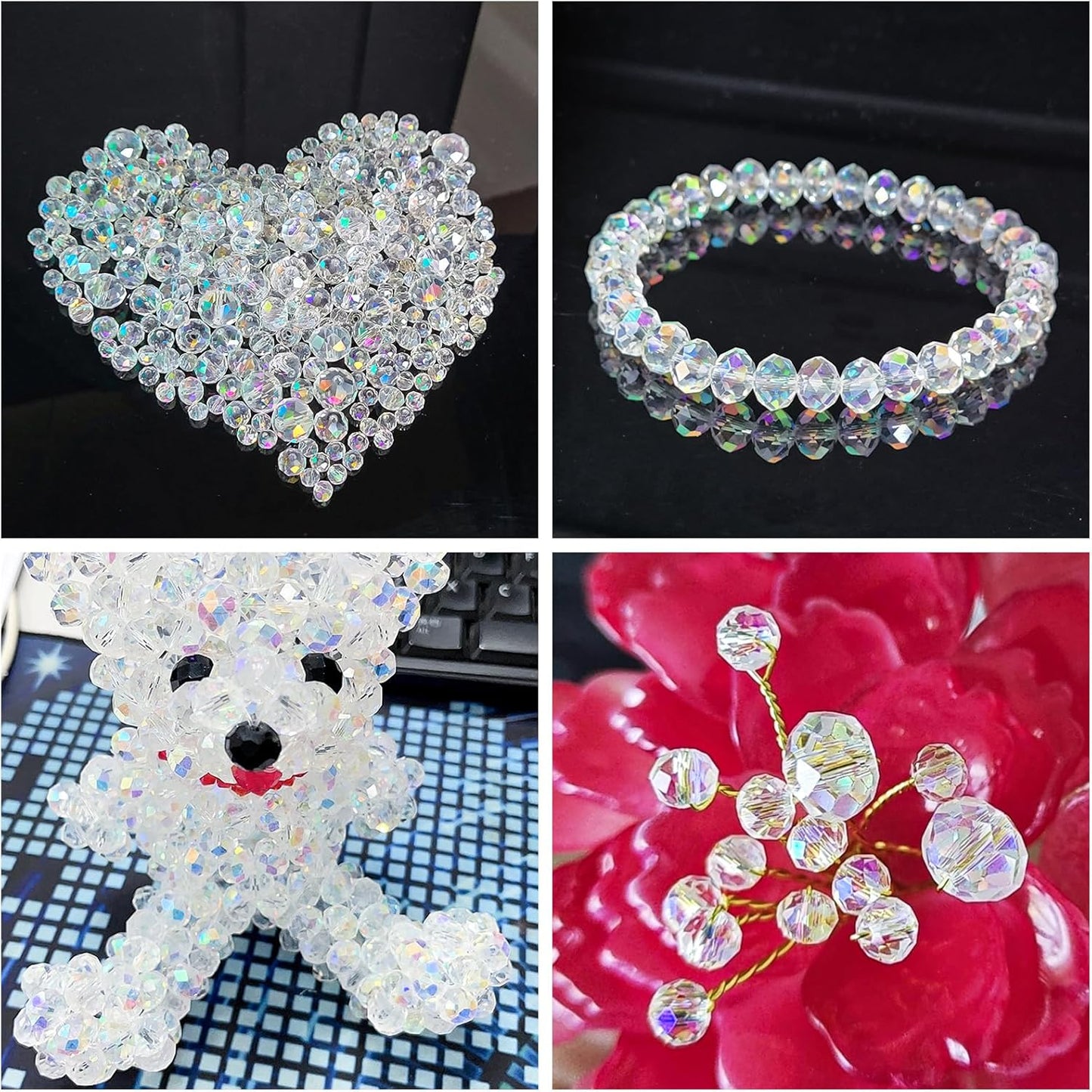 460Pcs 8mm Crystal Glass Beads for Jewelry Making Beads for Bracelets Necklace Pendants Making Supplies(White AB Color)