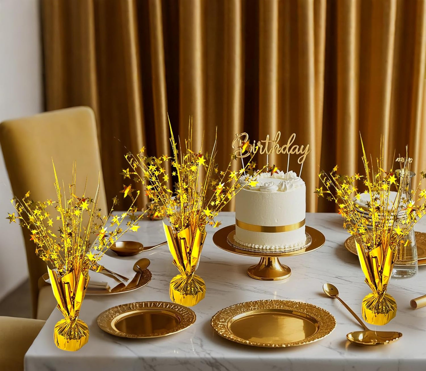 12 Pack Metallic Foil Spray Centerpiece Star Table Decoration Burst Table Centerpieces for Birthday Wedding Anniversary Graduation Holiday Party Supplies Decor, Gold