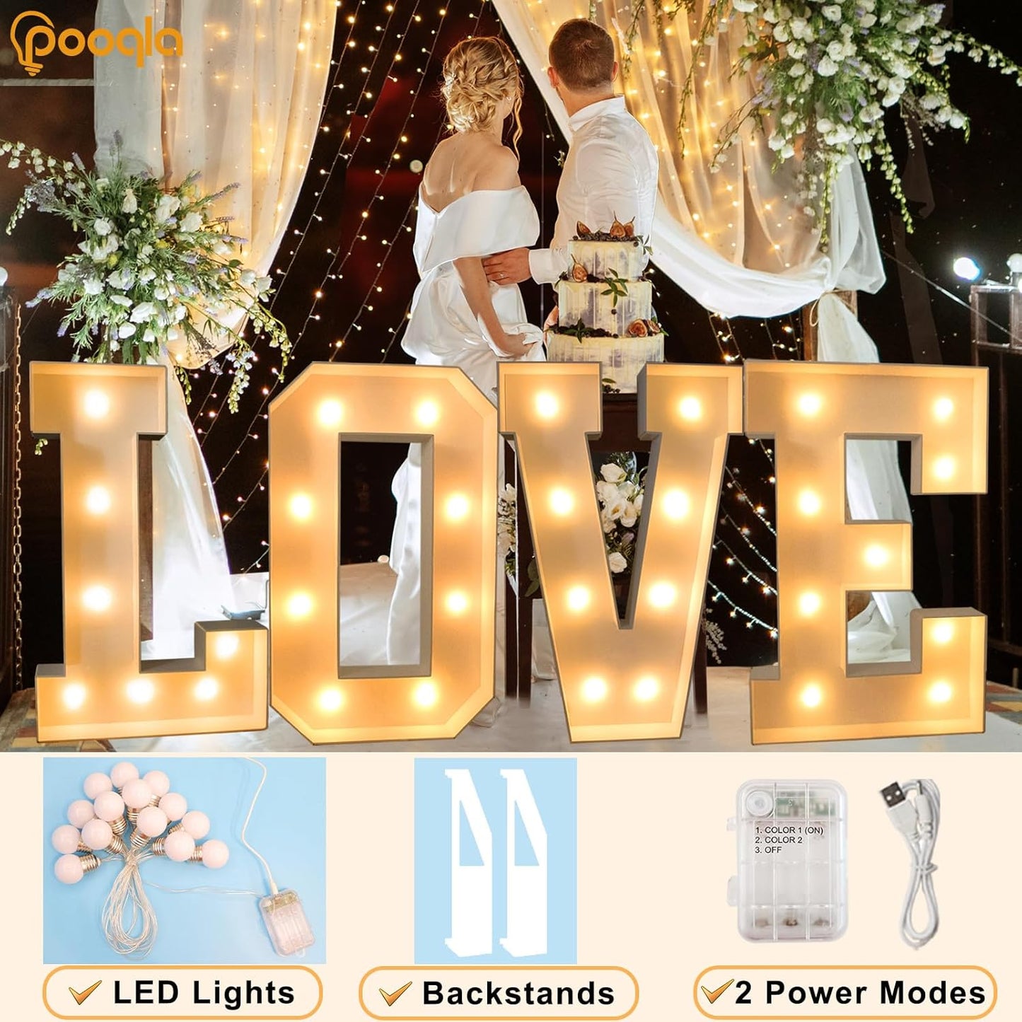 Pooqla 3FT Marquee Light Up Letters, Cool White and Warm White LED Big Mosaic Marquee Letters 3 Feet, Giant Letter Sign for Balloons Birthday Anniversary Wedding Party Decoration, Letter Q