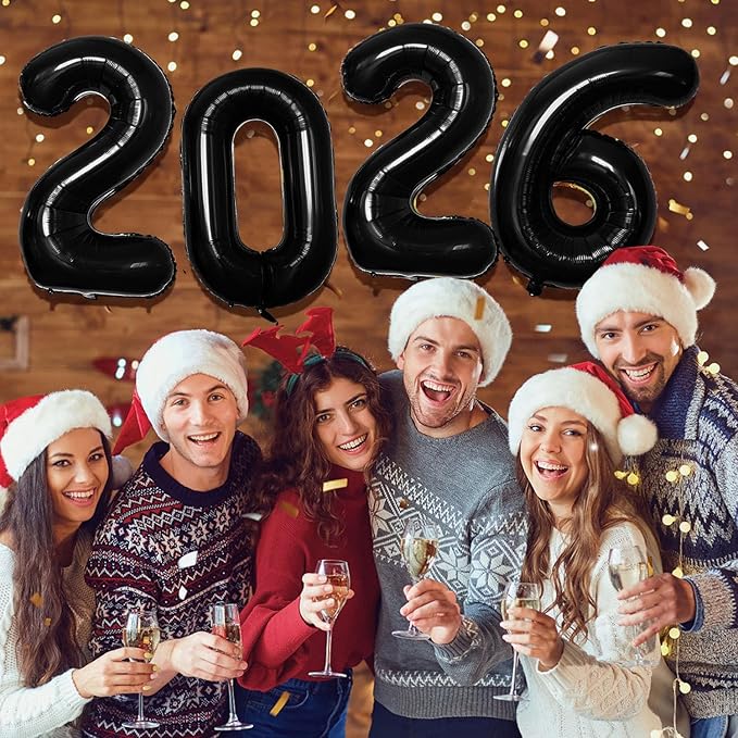 GOER 42 Inch 2026 Black Foil Number Balloons for 2026 New Year Eve Festival Party Supplies Graduation Decorations