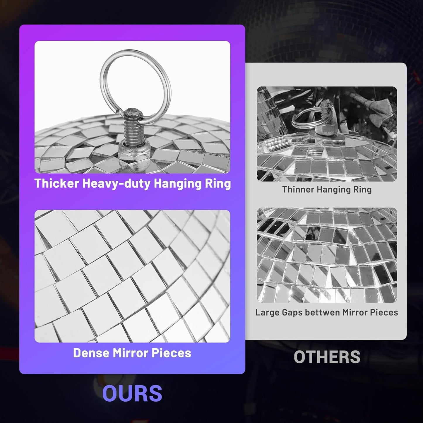 Yescom 2PCS 12" Large Disco Ball Mirror Big Hanging Glass Decoration for 70s 80s Party Events Wedding DJ Dance Club Bar Stage Lighting Business Holiday Home Decor Silver