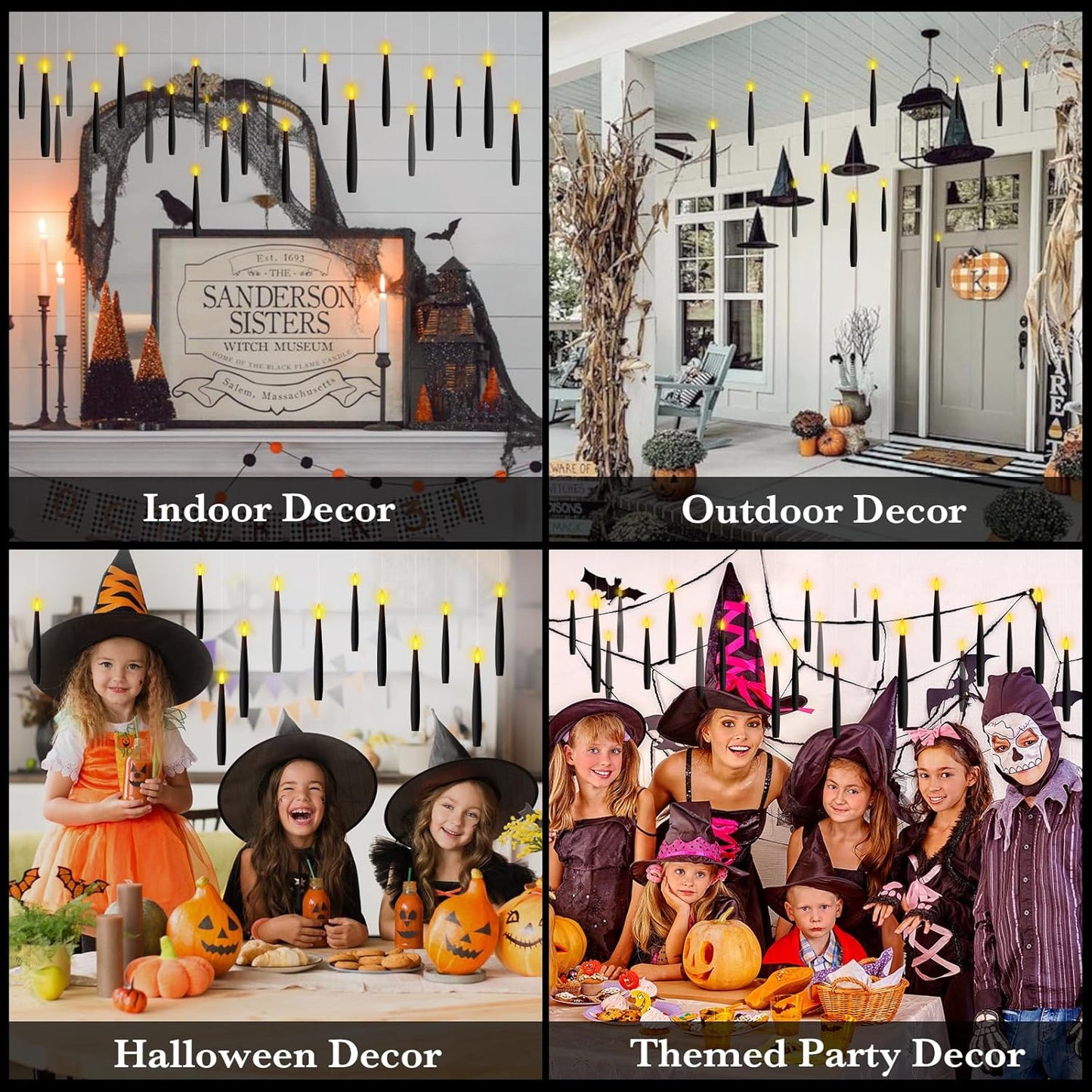 NURADA Floating Candles with Wand Remote Timer - Magic LED Hanging Flameless Taper Candles Flickering Battery Operated for Halloween Birthday Theme Party Holiday Home Window Decor - Black 12 Pack