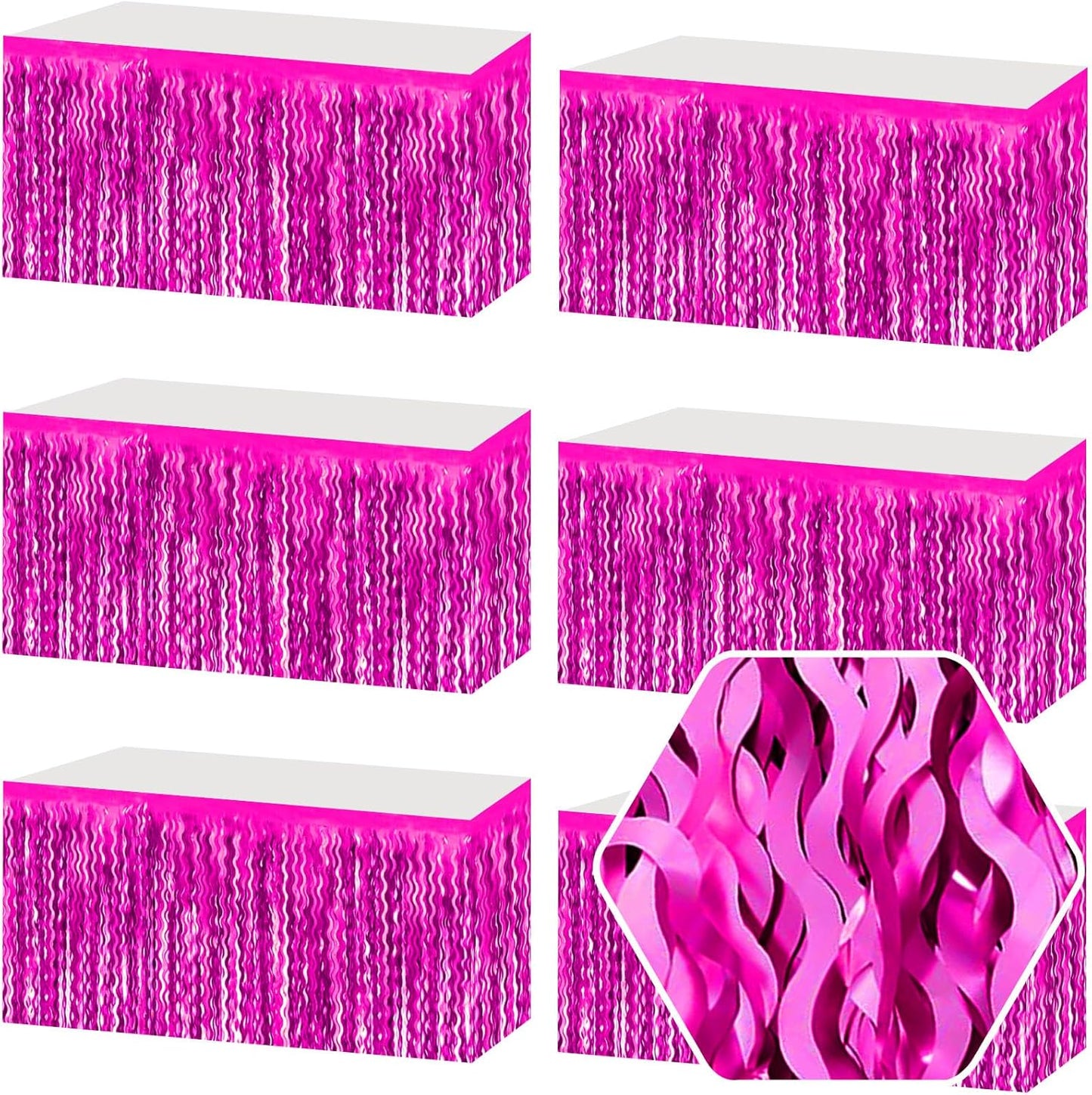 6 Pack 29 x108 Inch Rose Red Wave Foil Fringe Table Skirts Metallic Banner for Tinsel Streamer Garland Backdrop for Parade Floats, Mother's Day, Easter, Wedding, Birthday Party Decoration