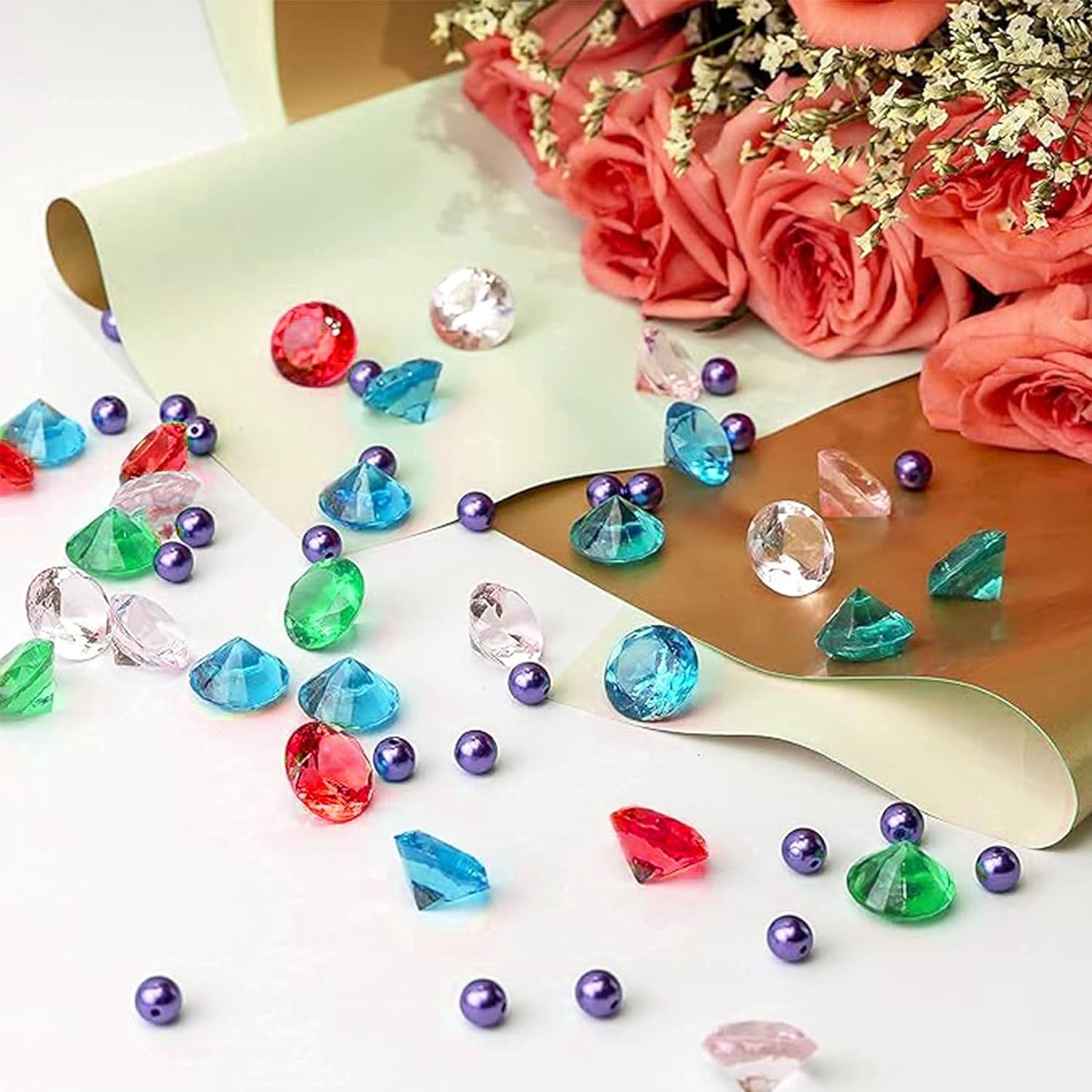 280Pcs Fake Diamonds for Wedding Centerpieces Multicolor Vase Fillers Acrylic Crystal Gems Rhinestone Ribbon for Wedding Birthday Party Cake Decor Vase Fillers Table Scatters DIY Crafts