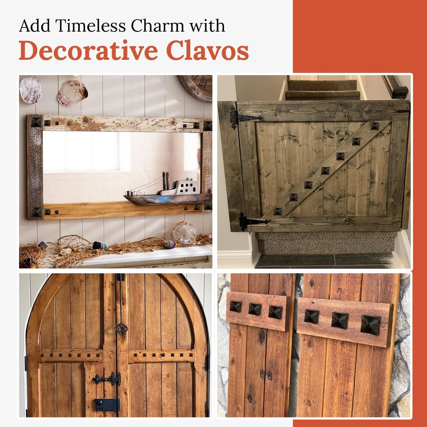 50 Pack 1" Square Head Iron Clavos Decorative Nails – Sealed Unfinished – Handmade Rustic Square Fasteners for Farmhouse Shutters, Barn Doors, Shutters, and Gates – Ornamental Wood Accent