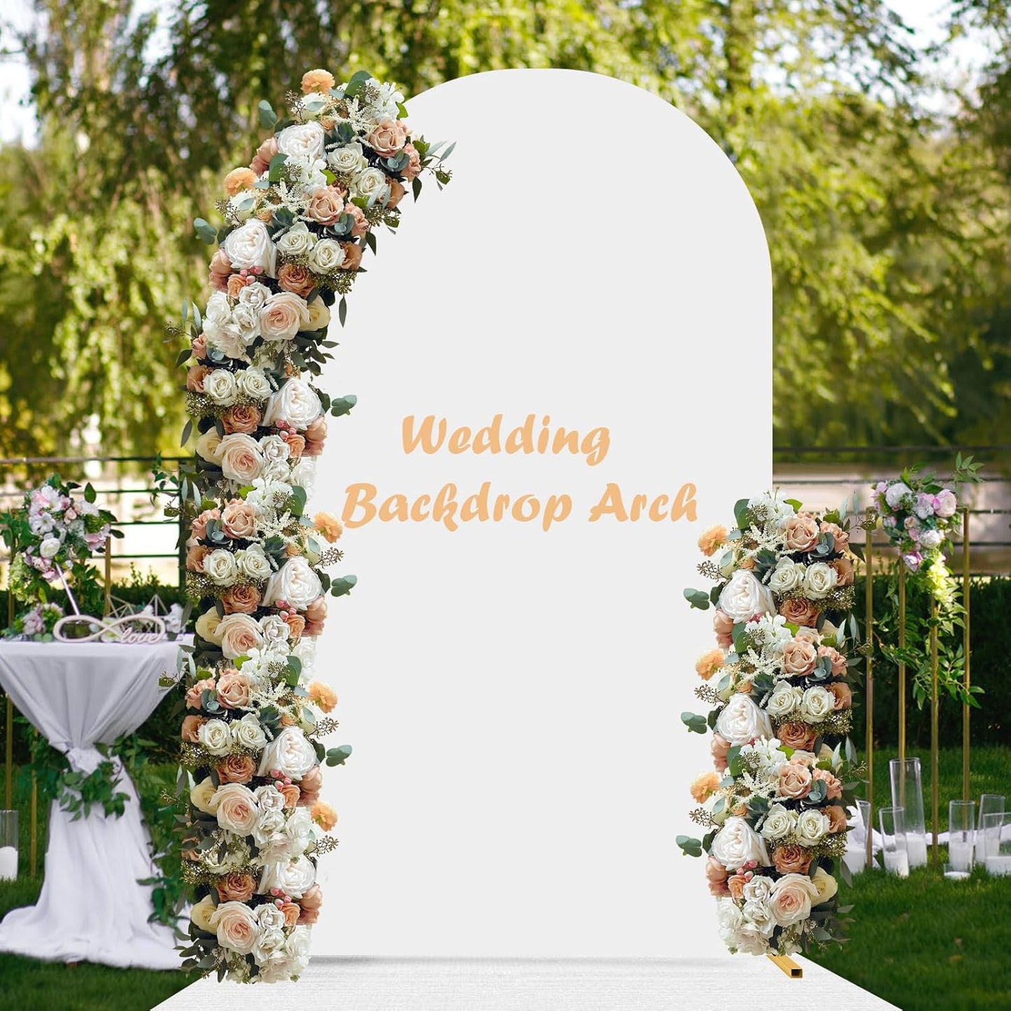 6.6FT Wedding Arch Cover Spandex Fitted Wedding Arch Stand Covers Round Top Chiara Arch Backdrop Cover for Birthday Party Ceremony Banquet Decoration White（Only Cover）