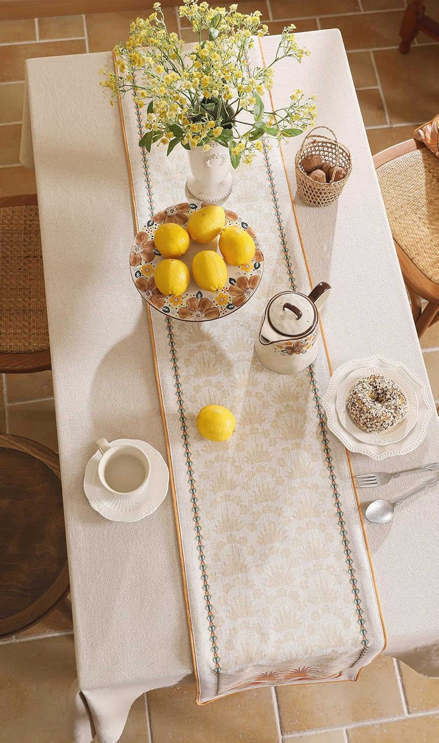 patdrea Designer Tropical Linen Table Runner 87 Inch Long, Yellow Vintage Elegant with Pineapple Pattern Table Mat,Decoration for Kitchen Dining Coffee Table Cover Banquet Christmas , 12"*87"