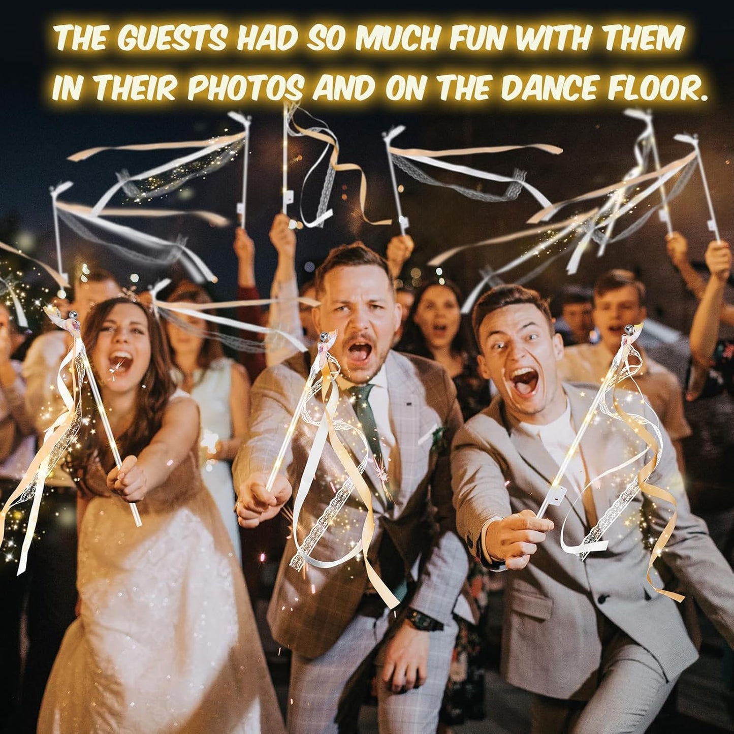 200 PCS Wedding Wands with Lights,Fairy Wands, LED Silk Fairy Wand with Bells for Wedding Send Off, New Year, Raves, Concert, Birthday