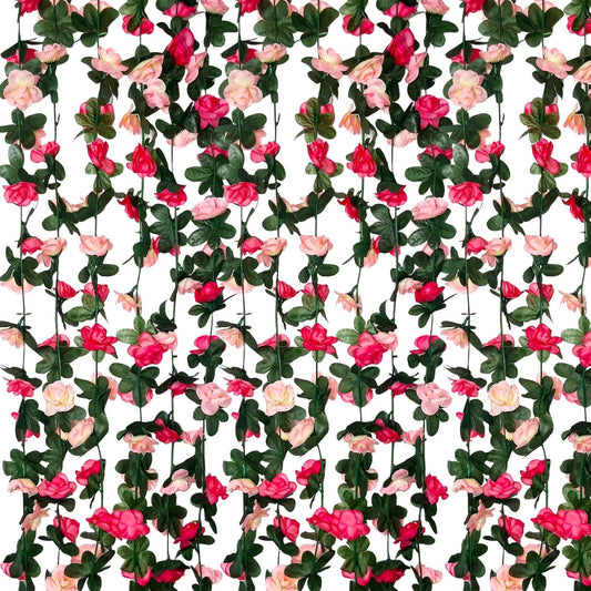 16Pcs 126Ft Pink Rose Garland, Fake Rose Hanging Flowers, Artificial Flower Vine, Hanging Floral Vine Garland for Wedding, Birthday Party, Wall Arch, Halloween, Christmas Garden Backdrop Decor