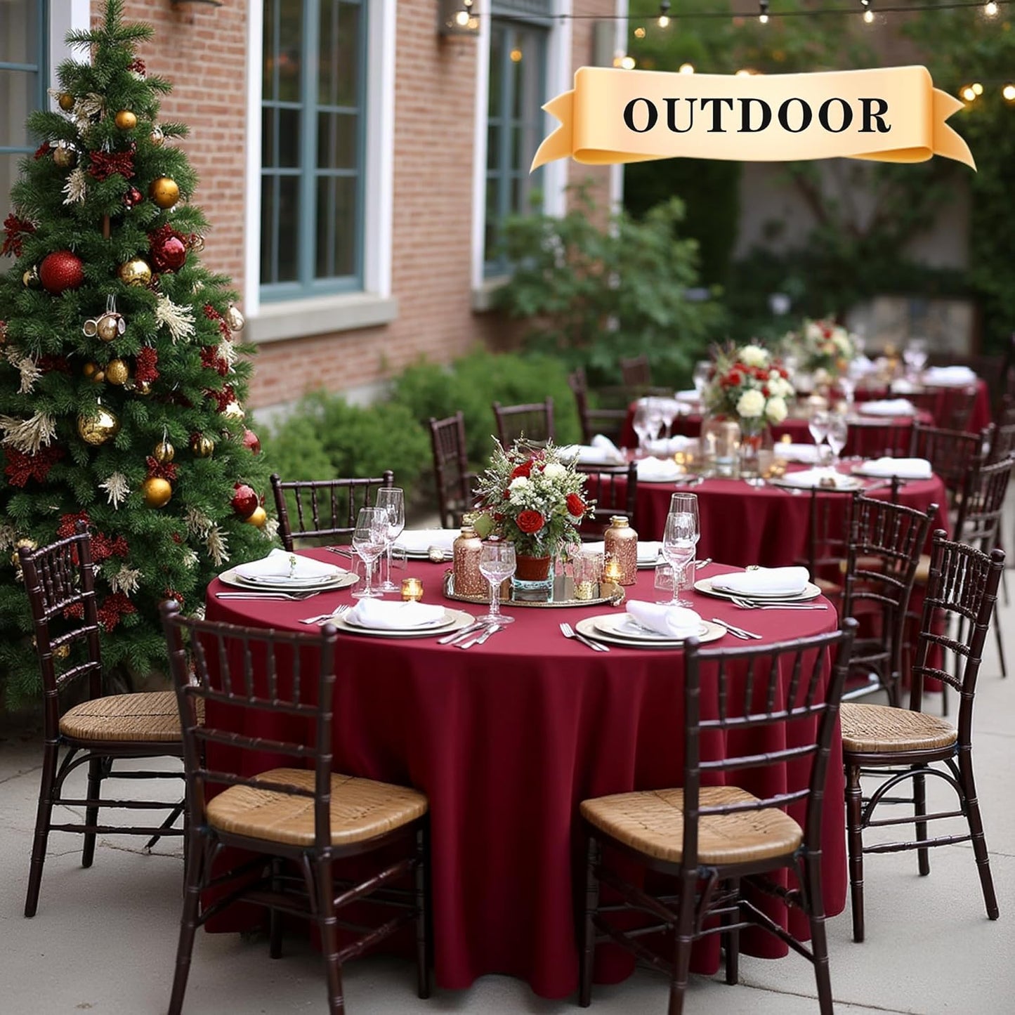 sancua Round Tablecloth - 120 Inch - Water Resistant Spill Proof Washable Polyester Table Cloth Decorative Fabric Table Cover for Dining Tables, Buffet Parties and Camping, Burgundy