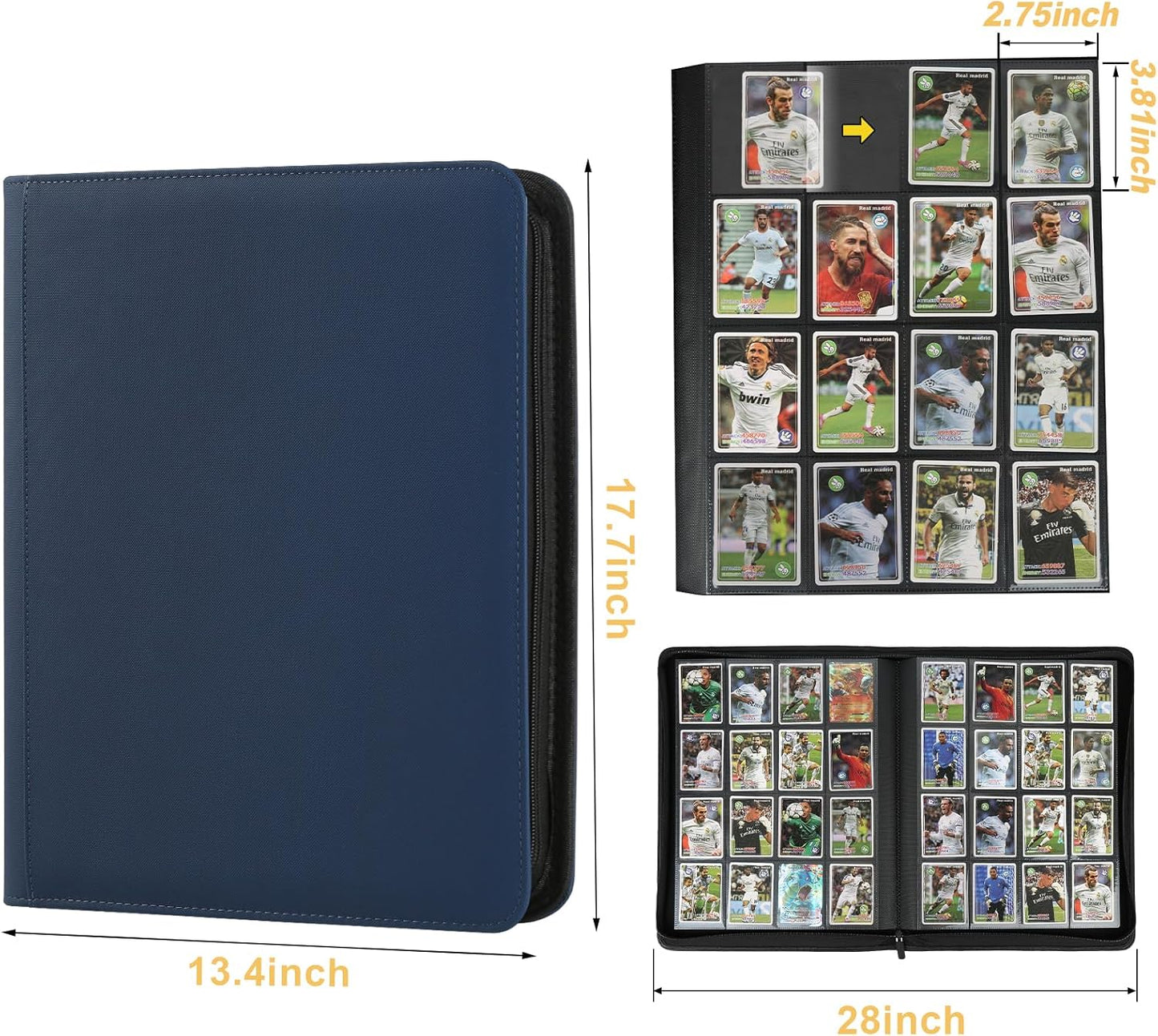 Trading Card Binder 16 Pocket, 1024 Pockets Card Binders, Card Collection Binder, Card Album Folder for MTG, TCG, Sports Cards, Game Cards (Dark Blue)