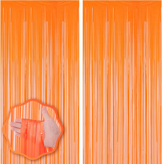 2 Pack Orange Foil Fringe Backdrop Curtains, Tinsel Streamers Birthday Party Decorations, Fringe Backdrop for Graduation, Baby Shower, Gender Reveal, Disco Party