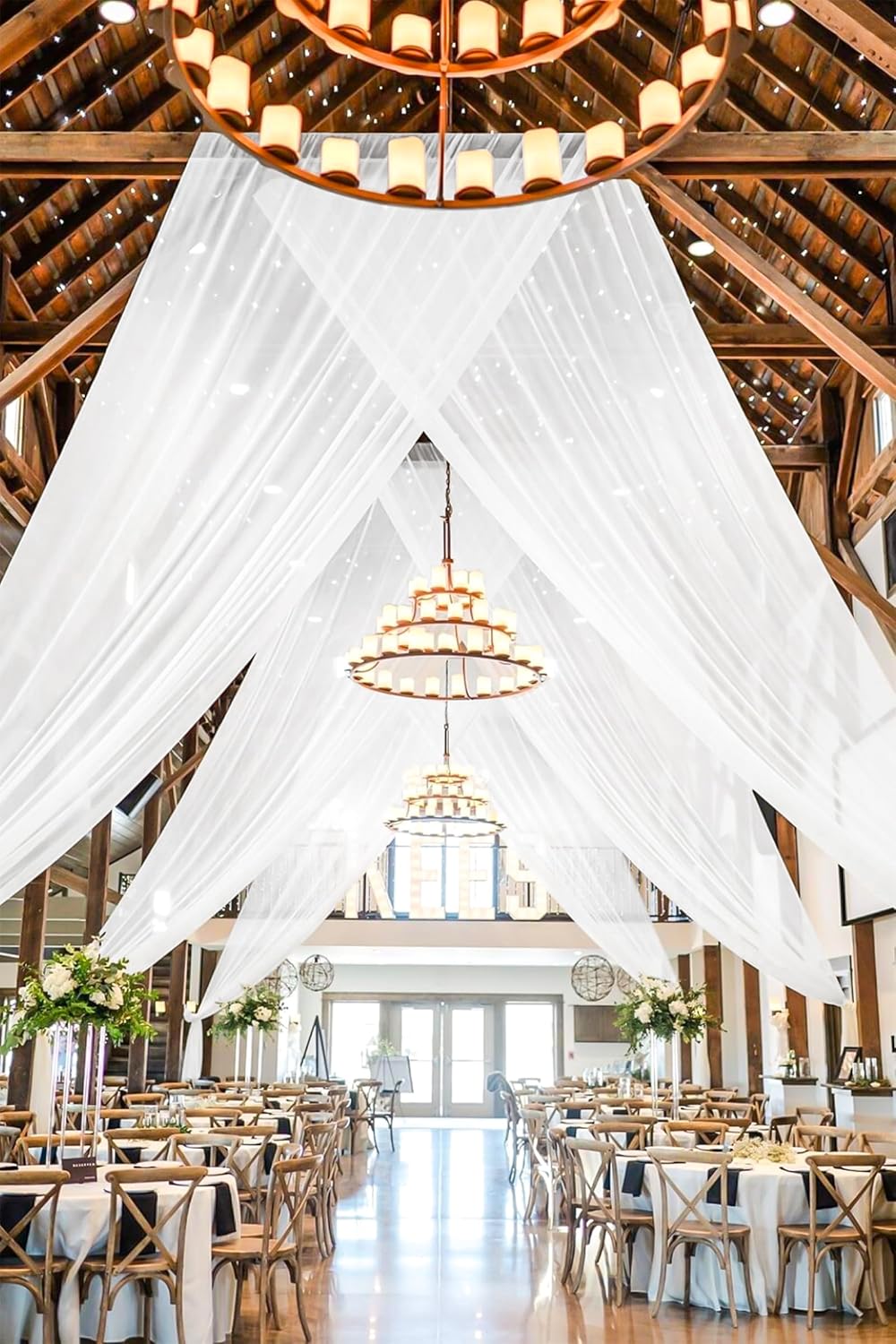 4 Panels White Ceiling Drapes for Wedding 5ftx30ft Sheer Drapery Chiffon Fabric Arch Draping Curtains for Party Ceremony Birthday Baby Shower Reception Stage Ceiling Decorations