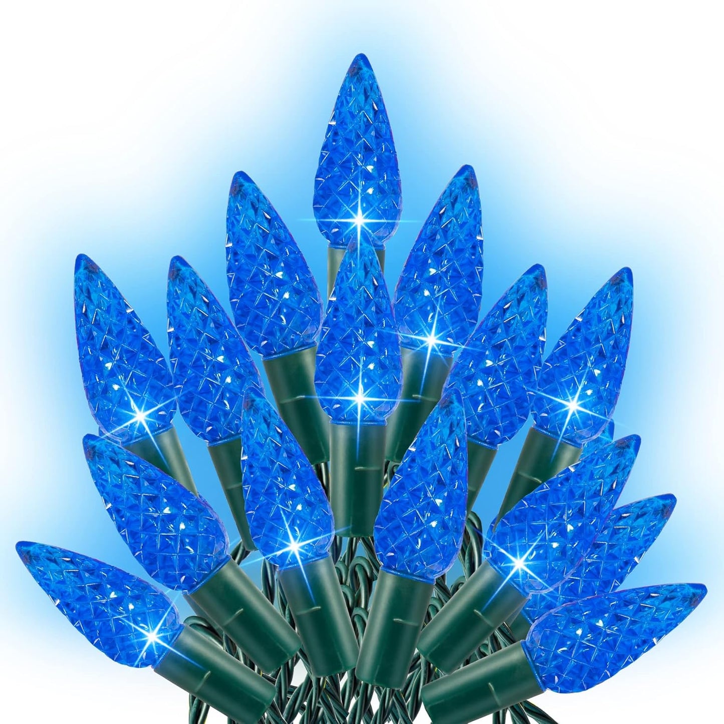 Dazzle Bright 100 LED C6 33 FT Waterproof Connectable Green Wire Fairy Lights, 8 Modes Christmas String Lights for Indoor Outdoor Home Garden Yard Xmas Tree Decorations (Blue)