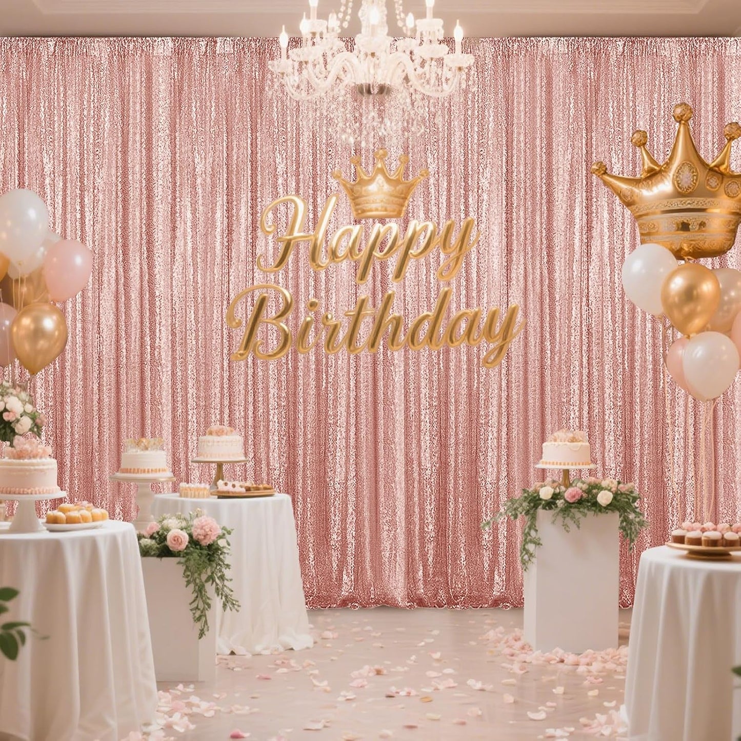 Rose Gold Sequin Backdrop Curtain 2 Pieces 2FTx8FT Glitter Photography Backdrop for Party Wedding Birthday Christmas Decorations