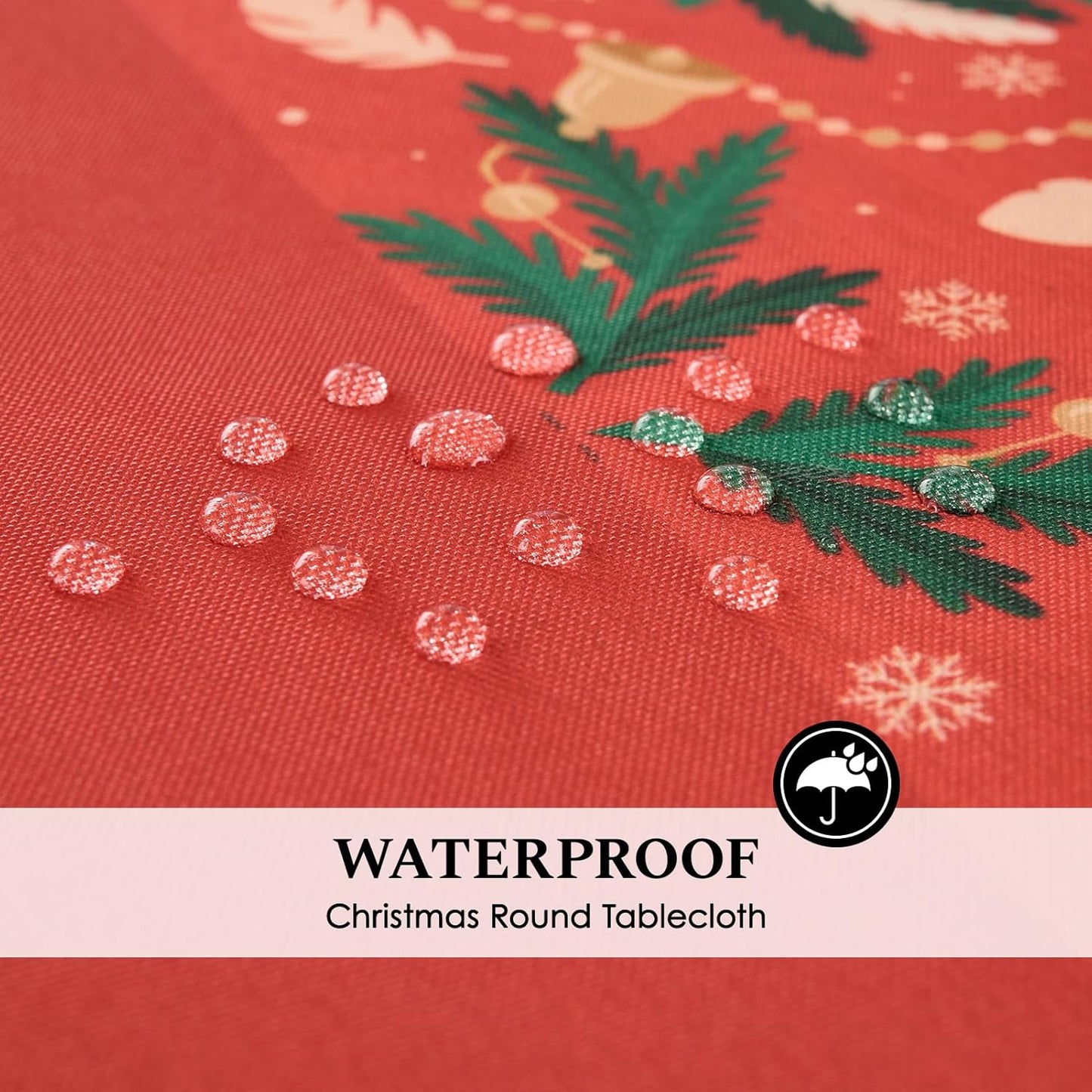 Christmas Tablecloth Round 60 Inch Waterproof, Machine Washable Checkered Polyester Table Cover for Xmas Party, Winter Holiday Home Decoration in Festive Red 1pack