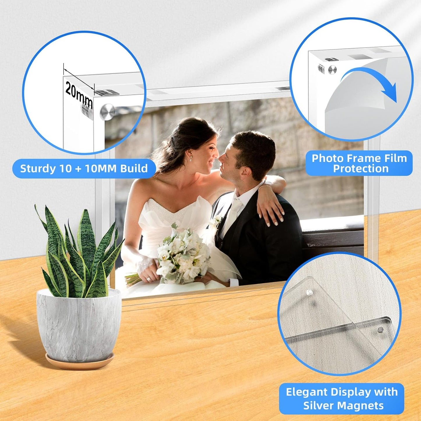6 PACK Clear Acrylic Picture Frames 5x7 inch Vertical or Horizontal Stand-Up Desktop Table Top Acrylic Photo Blocks Frame Set with Heavy Magnetic Double-Sided Clarity - Ideal for Wedding,