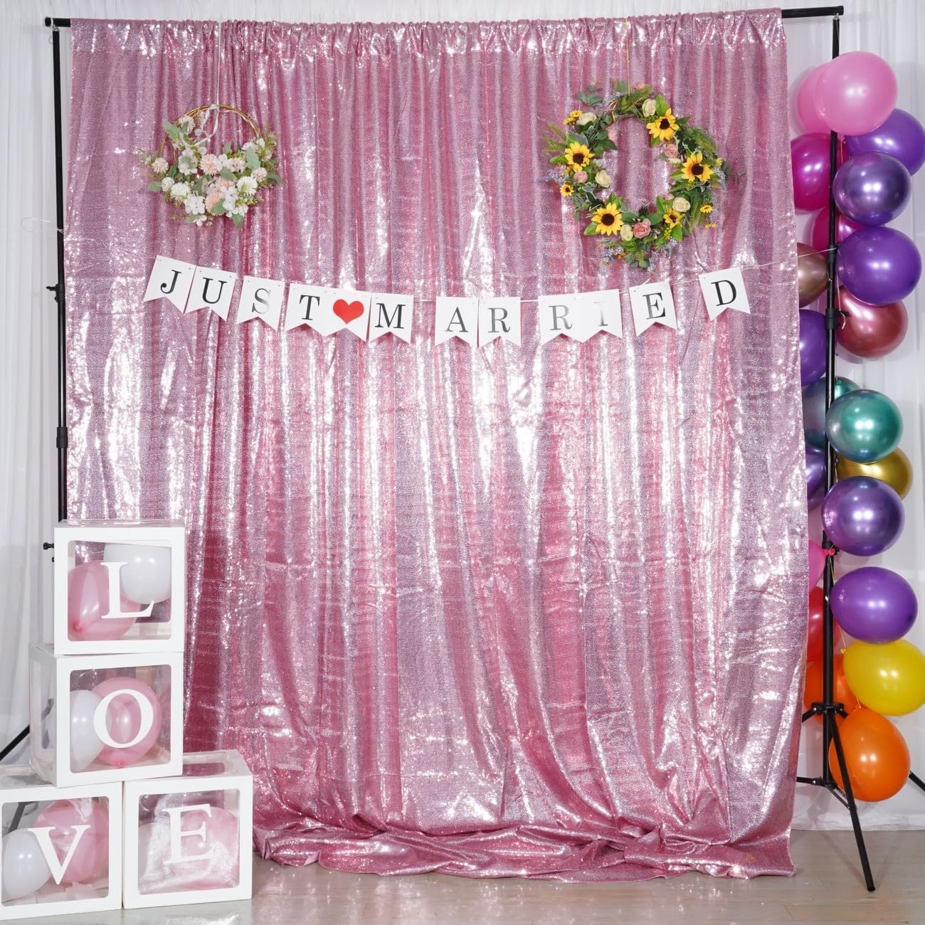 Poise3EHome 8Ft x 8Ft Fuchsia Pink Sequin Backdrop, Glitter Thick Satin Sequin Background Drapes, Sparkly Opaque Photography Curtain Backdrop for Wedding Party Holiday Festival Decor