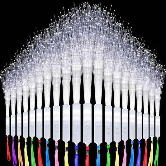 100 Pack White Fiber Optic Wand Glow Wand LED Light Up Wand Bulk with 3 Flashing Models Flashing Sticks for Glow in The Dark Birthday Party Favor Wedding Halloween Christmas, 8 Colors