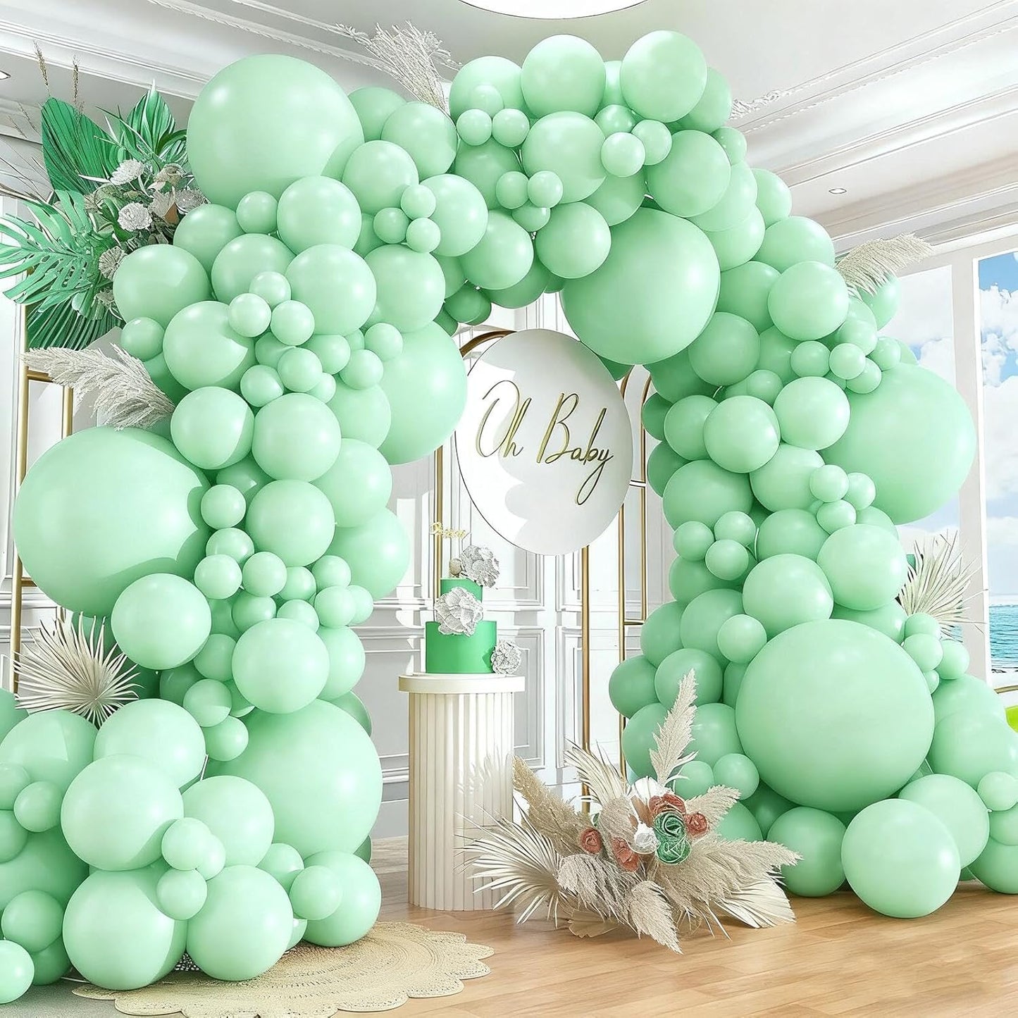 412pcs Pastel Mint Green Balloon Garland Arch Kit 18 12 10 5 Inch Different Sizes Light Latex Balloons for Baby Shower Birthday Wedding Jungle Forest Party Decoration