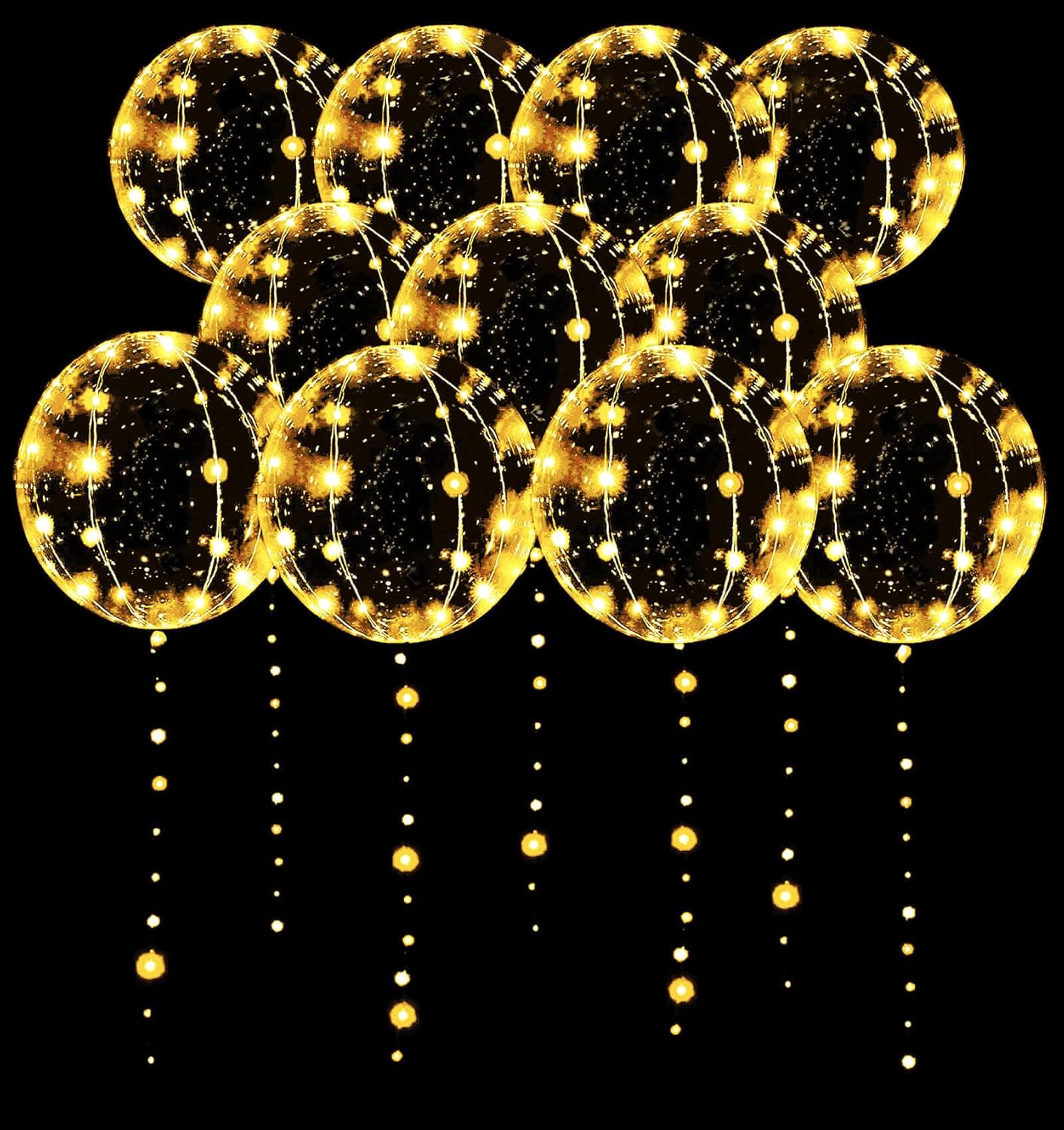 LED Balloons 10 Pack, Light Up Balloons 20 Inches Clear Helium Bobo Balloon, Glow Bubble Balloons with String Lights for Valentines Day Halloween Christmas Wedding Birthday Party Decoration
