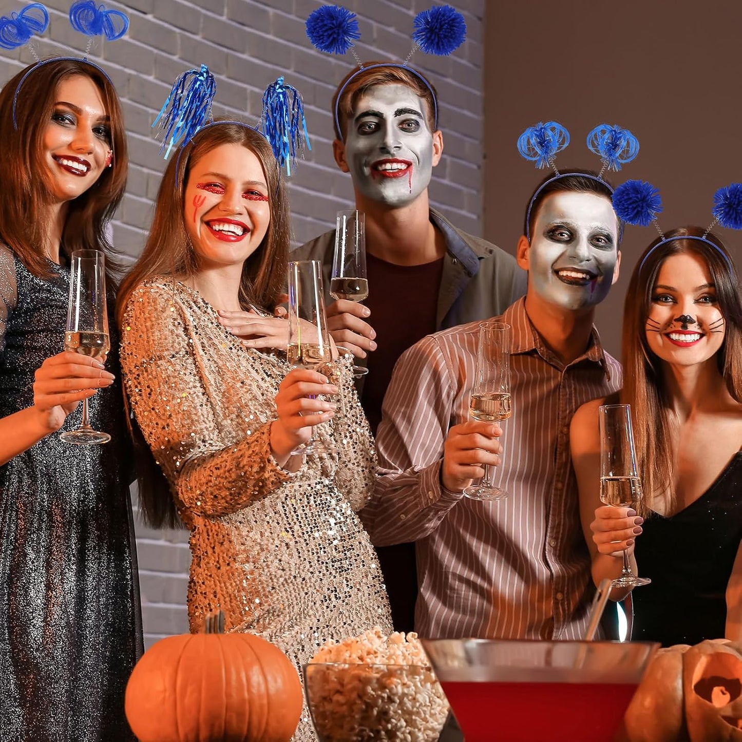 Censen 12 Pcs Halloween Pom Pom Party Headbands Tinsel Ponytails Spirit Head Bopper Headwear for Christmas Birthday Holiday