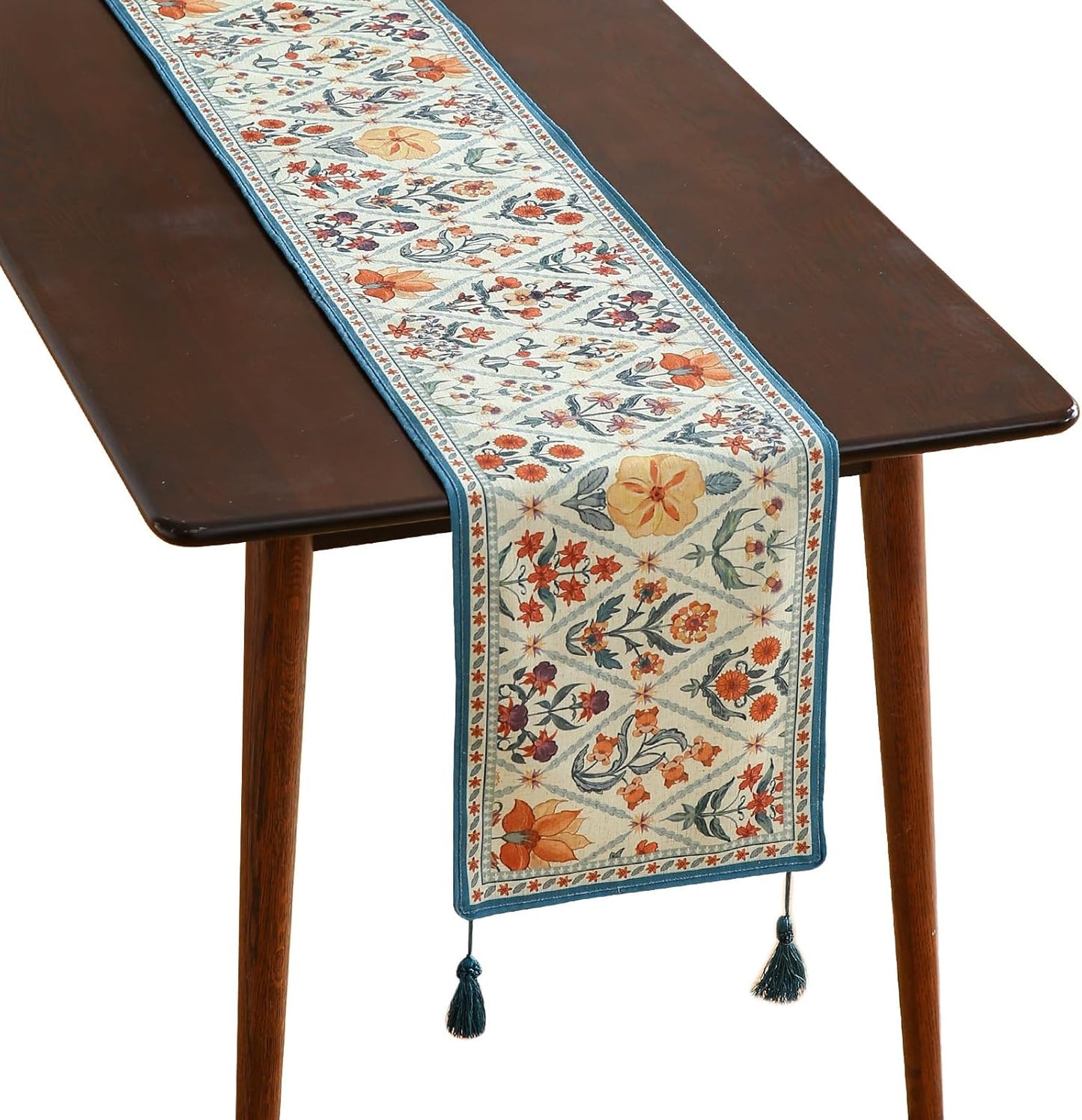 ISAENNE Designer Bohemian Elegant Linen Table Runner 71 Inches Long,Colorful Flower Pattern Table Runners for Dining Tables,Thanksgiving,Kitchen Tables,Christmas,12"*71"-Floralsea A