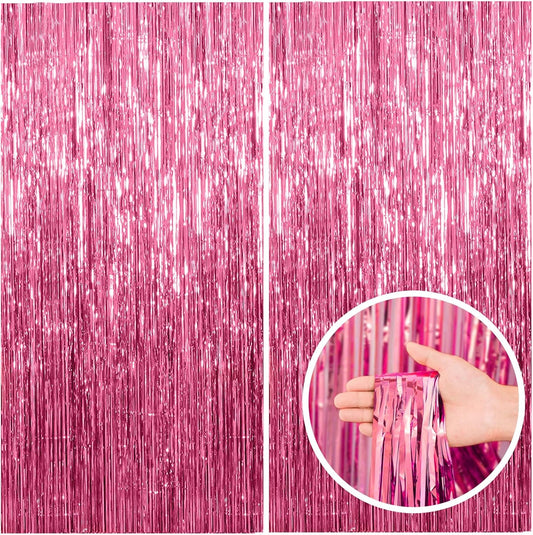 2 Pack Pink Backdrop Party Decorations Tinsel Curtain Party Backdrop Foil Fringe Birthday Decorations Photo Booth Streamer Backdrop Pink Theme Bachelorette Graduation Decor